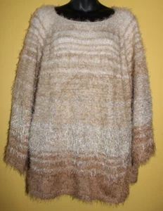 Ruby Rd Woman 1x Fuzzy Metallic Thread Sweater 3/4 Wider Sleeves Cream Tan - Picture 1 of 6