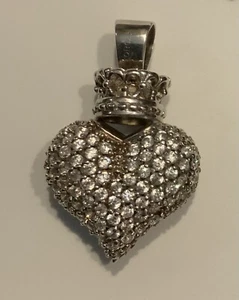 KING QUEEN BABY STUDIO .925 STERLING SILVER CROWN HEART PENDANT CHARM - Picture 1 of 2