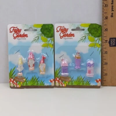 Lote de 2 estatuillas de jardín de hadas mini casas de gnomos 3 piezas cada una nueva Foto 1 de 3