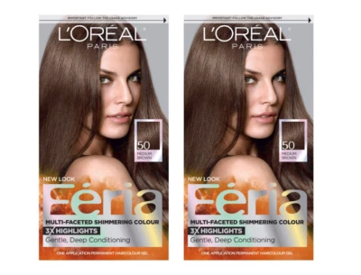 Paquete de 2 -L'Oreal Feria Multifacético Brillante Color Permanente, #50 Marrón Medio Foto 1 de 2