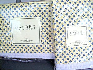 Ralph Lauren Studio Foulard 3pc Queen Sheet Set Pillowcases Pale Citron Menswear - Picture 1 of 9