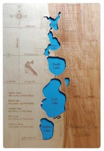 Fairmont Chain of Lakes, MN - Mapa de madera cortada con láser | Arte de pared - Imagen 1 de 8