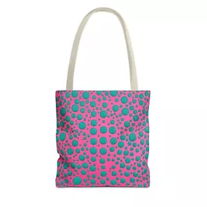 Polka Dots Tote Bag - in Blue and Pink colors Carryall, Reusable Shopping Bag, - Picture 1 of 25