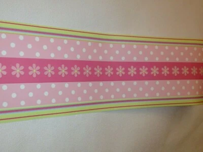 CANDICE OLSON PINK FLOWERS & POLKA DOT PREPASTED GIRLS WALLPAPER BORDER #CK7720B - Image 1 of 3