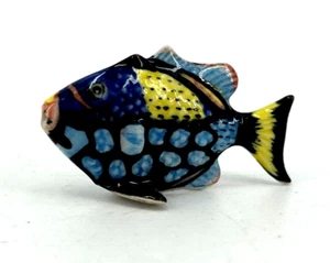 Bone China Fish Figurines Miniature Colorful Blue 1.5" Bass Walleye Pike - Picture 1 of 6
