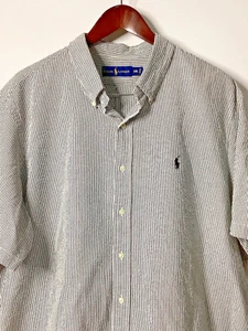 VTG Ralph Lauren Short sleeve Men’s Button down Gray White Stripe Shirt Size XXL - Picture 1 of 12