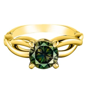 1,90Kt Runden Form 100% Natürlich Grünlich Gelb Diamant Damen Ring Im 585er Gold - Bild 1 von 4