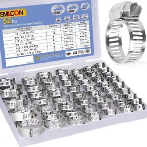 52 PCS Hose Clamp Assortment Kit - 304 Stainless Steel Worm Gear Hose Clamps Adj - Picture 1 of 7