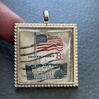 US Flag Vintage Stamp Necklace Pendant Jewelry