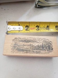 Unbranded train locomotive around a bend rubber stamp - Picture 1 of 2