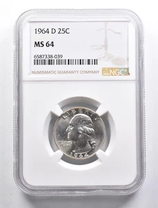 MS64 1964-D Washington Quarter NGC End of Roll Toner *4924 - Picture 1 of 3