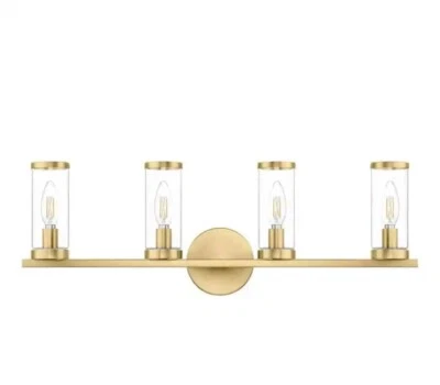 Hampton Bay Loveland 25 pulgadas Lámpara de tocador de baño de latón de 4 luces Foto 1 de 4