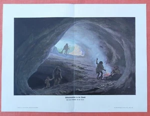 Höhlenmenschen in der Eiszeit FARBDRUCK von 1903 nach Gemälde W. Kranz - Picture 1 of 1