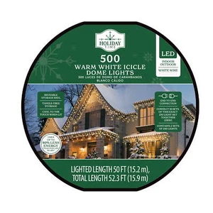 Holiday Time 500-Count Warm White LED Dome Icicle Lights with White Wire - Picture 1 of 6
