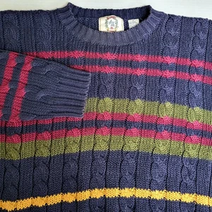 Suéter de Colección Sears Roebuk 1886 Tejido con Cable a Rayas Para Hombre Mediano Ramie Algodón Azul - Imagen 1 de 8