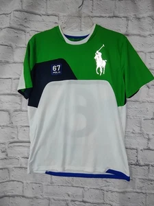 Polo Ralph Lauren Shirt Mens Large Green White Blue RL67 Competition Performance - Picture 1 of 9