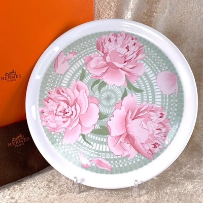 Vintage Hermes Large Tart Platter Serving Plate Les Pivoines Porcelain w/Box - Image 1 of 4