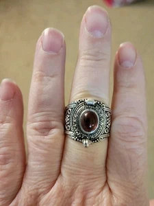 Wide Band Sterling Silver W Garnet Poison Ring Tested - Picture 1 of 7