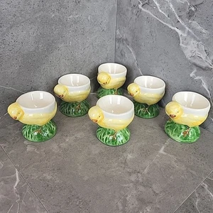 Vintage Set Of 6 Portugal Chick Egg Cups Ceramic Breakfast Easter VGUC - Picture 1 of 10