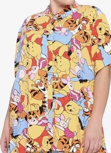 Disney Winnie The Pooh Womens Plus Size 3 All Over Tigger Eeyore Button Up Shirt - Picture 1 of 9