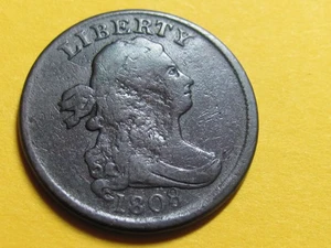 1808 HALF CENT  NICE HIGHER  GRADE COIN ROTATED REV - Picture 1 of 2