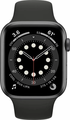 Apple Watch Series 6 (GPS) 44mm Aluminium space grau mit Sportarmband schwarz - Bild 1 von 3