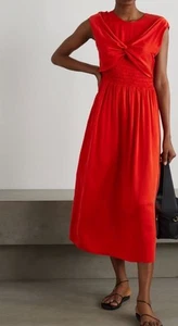 Vestido midi TOVE Mahaney fruncido seda ajustado rojo talla 36 talla 4 clásico verano - Imagen 1 de 12