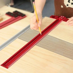 Scriba per lavorazione legno metrica/pollici foro quadrato a T righello tascabile disegno linea alluminio - Foto 1 di 10