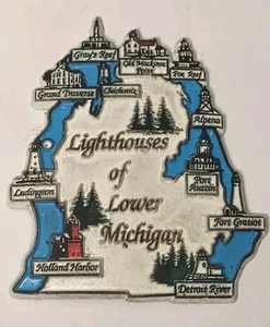Lighthouses Of Lower Michigan Refrigerator Magnet Holland Harbor Grand Traverse  - Picture 1 of 4