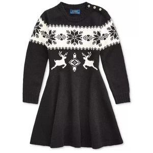 Polo Ralph Lauren Sz 6X Girl Cashmere Wool Holiday Intarsia Knit Sweater Dress - Picture 1 of 20