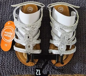 Neu Mädchen Kleinkind Größe 12 Strass Silber Sandale im Karton - Bild 1 von 8