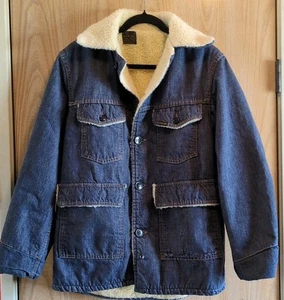 Vintage Denim Sherpa gefüttert Rehbocken Jacked 44R Löcher Tasche fügt Charakter hinzu siehe Foto - Bild 1 von 11
