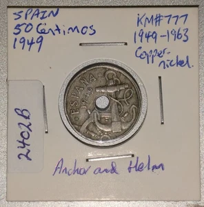 1949? Spain 50 Centimos Copper-nickel KM#777 F-VF (2402B) "Arrows Up" - Picture 1 of 2