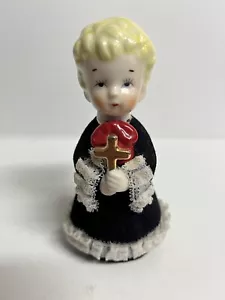 VTG Christmas Porcelain Altar Boy w/Cross Flocked Lace Dress Figurine Dickson - Picture 1 of 9