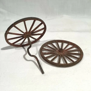 1890's-1920's 2 ORIGINAL IRON WHEELS 3 5/8 IN. 12 & 16 SPOKES FOR ANTIQUE TOYS - Picture 1 of 6