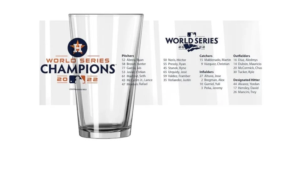 Houston Astros 2022 WORLD SERIES CHAMPS CHAMPIONS Roster Pint Glass NEW - Image 1 of 1