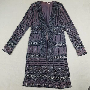 Calypso St Barth Jacket Womens XS Purple Boho Elegant Embellished Resort Silk - Picture 1 of 23