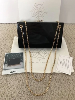 Authentic Charlotte Olympia Dora Pandora Black Chain Shoulder Bag Clutch $1495 - Image 1 of 4
