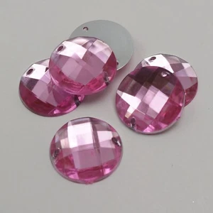 50 Pink Acrylic Flatback Sewing Rhinestone Round Button 18mm Sew on beads - Picture 1 of 4
