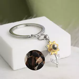 Personalized Sunflower Photo Projection Keychain • Keyring Gift for Friend - Picture 1 of 2