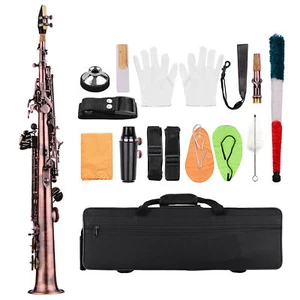 Professional Straight Soprano Saxophone Brass Nickel Plated Bb Sax Full Set V0B4 - Picture 1 of 11