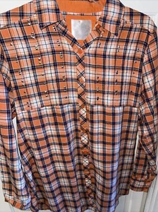 Justice Girls Orange Plaid Roll Sleeve Button Down Shirt Sz 18 - Picture 1 of 6