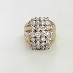 Anello Vintage Argento Sterling 925 Oro Vermeil Zirconi Chiari Dichiarazione a Grappolo Misura 7 - Foto 1 di 11