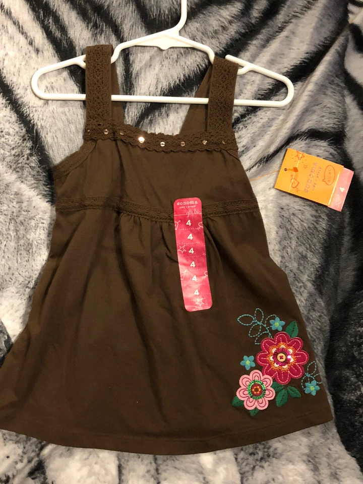 Vestido de verão infantil Sonoma menina 4T novo com etiquetas diversão de verão marrom legal - Imagem 1 de 1