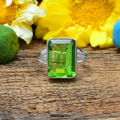 Splendido Peridoto Topazio Gemma 925 Argento Sterling Handmade Anello All Misura - Immagine 1 di 3