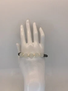 10mm Milky Quartz Beaded Bracelet with Hematite Stones, 16cm adjustable - Picture 1 of 3