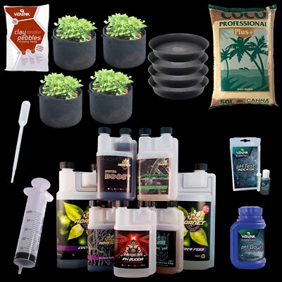 Indoor Grow Kit Hornet Nutrients 4 Pot Complete CANNA Coco Bundle Hydroponics PH - Image 1 of 4