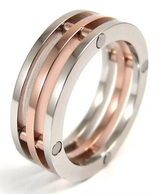 Anillo apilable oro rosa PVD 2 tonos acero inoxidable quirúrgico 8 mm tamaños 9 10 Foto 1 de 3