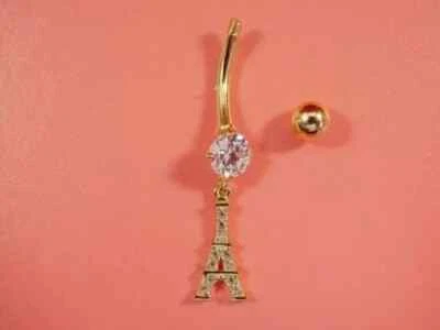 Pin para vientre de mujer de lujo con diamantes simulados de corte redondo de 2 quilates enchapado en oro amarillo de 14 k Foto 1 de 4