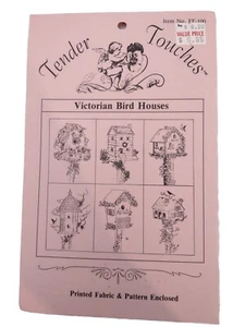 Tender Touches Printed Fabric Victorian Bird Houses 6 Blocks W/Pattern New Old S - Picture 1 of 5